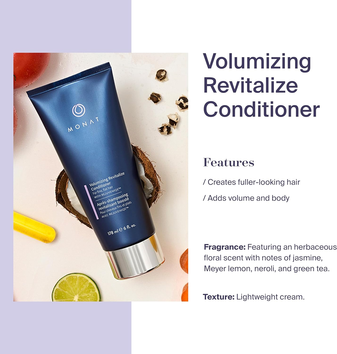 MONAT Volumizing Revitalize™ Conditioner Infused with Rejuveniqe® - Lightweight Hair Volumizing Conditioner for Fine, Flat Hair, for Softness and Shine - Net Wt. 178 ml ℮ 6 fl. oz.