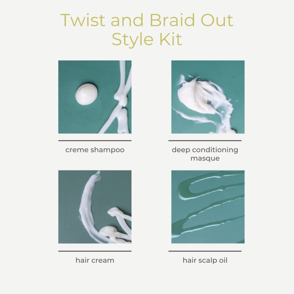 Alodia Twist  Braid Out Style Kit - 4-Pc Set of 4oz Hair and Scalp Oil, 8oz Crème Shampoo, 8oz Hair Cream  12oz Deep Conditioning Masque - Curly Hair Styling Cream, Shampoo  Masque Hair Care Set