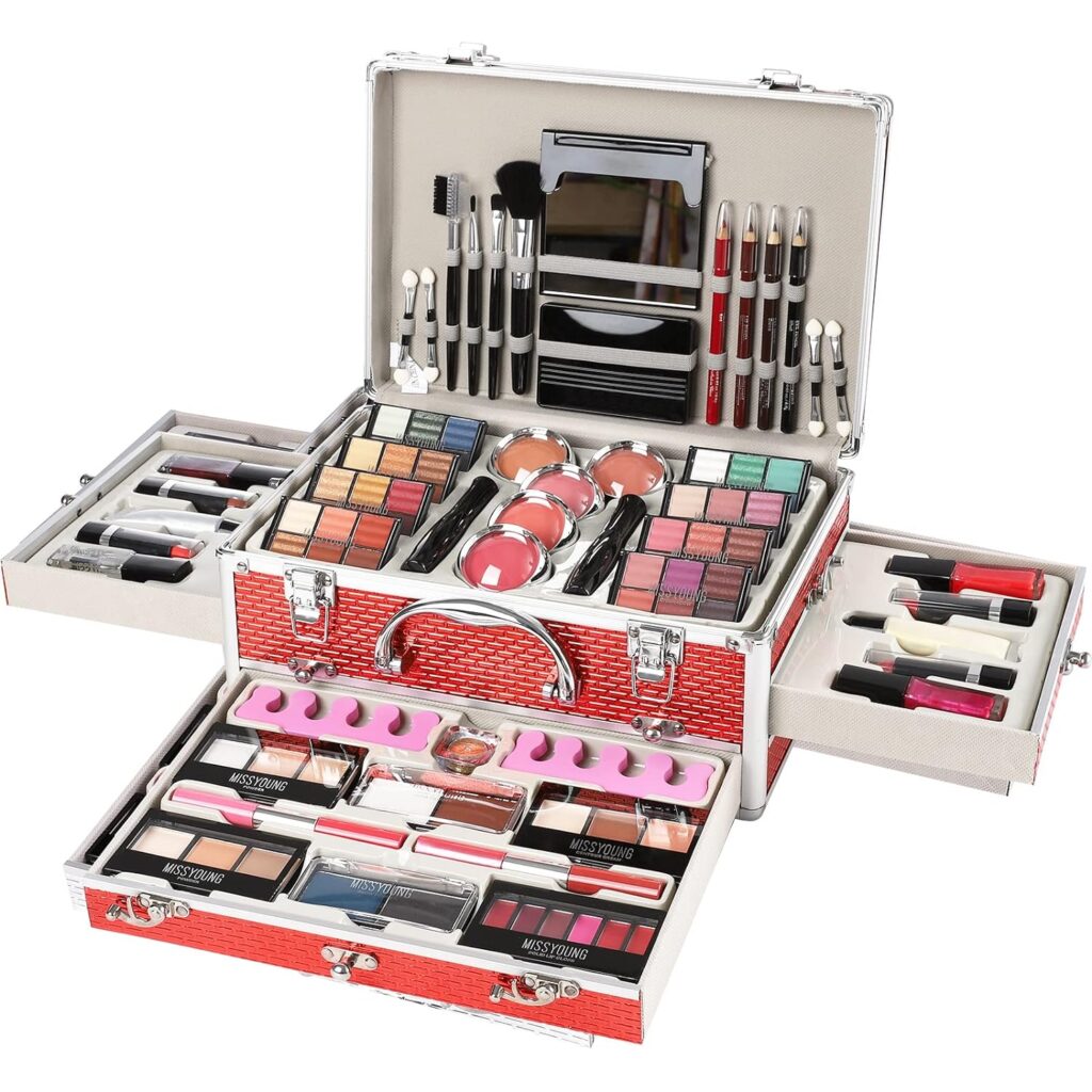 Hegafoo All in One Makeup Kit for Teens, 106 Pcs Professional Makeup Kit for Women Full Kit, Include Eyeshadow Palette, Lipstick Set, Concealer, Foundation, Lipgloss, Makeup Brush(Red)