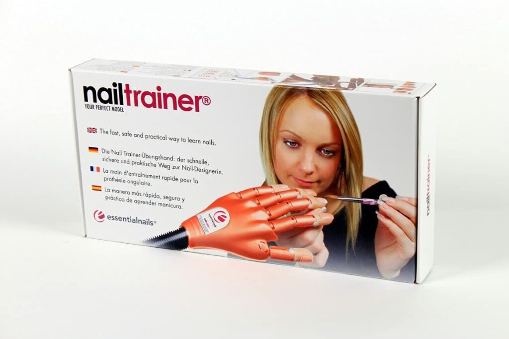 Essential Nails Nail Trainer® Practice Hand INCLUDES 6 Hour On-Line Competition Level Nail Art Tuition By A Champion Nail Artist, Nail Extensions, Nail Art Manicure Training Hand 100 Practice Nails