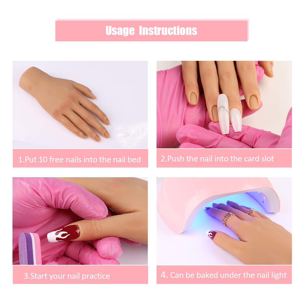 Nail Pratice Training Hand for Acrylic Nails with Stand Bracket,Soft Silicone Maniquin Hand, Flexible Bendable Nail Practice Fake Hand for Nails Art Practice Tool