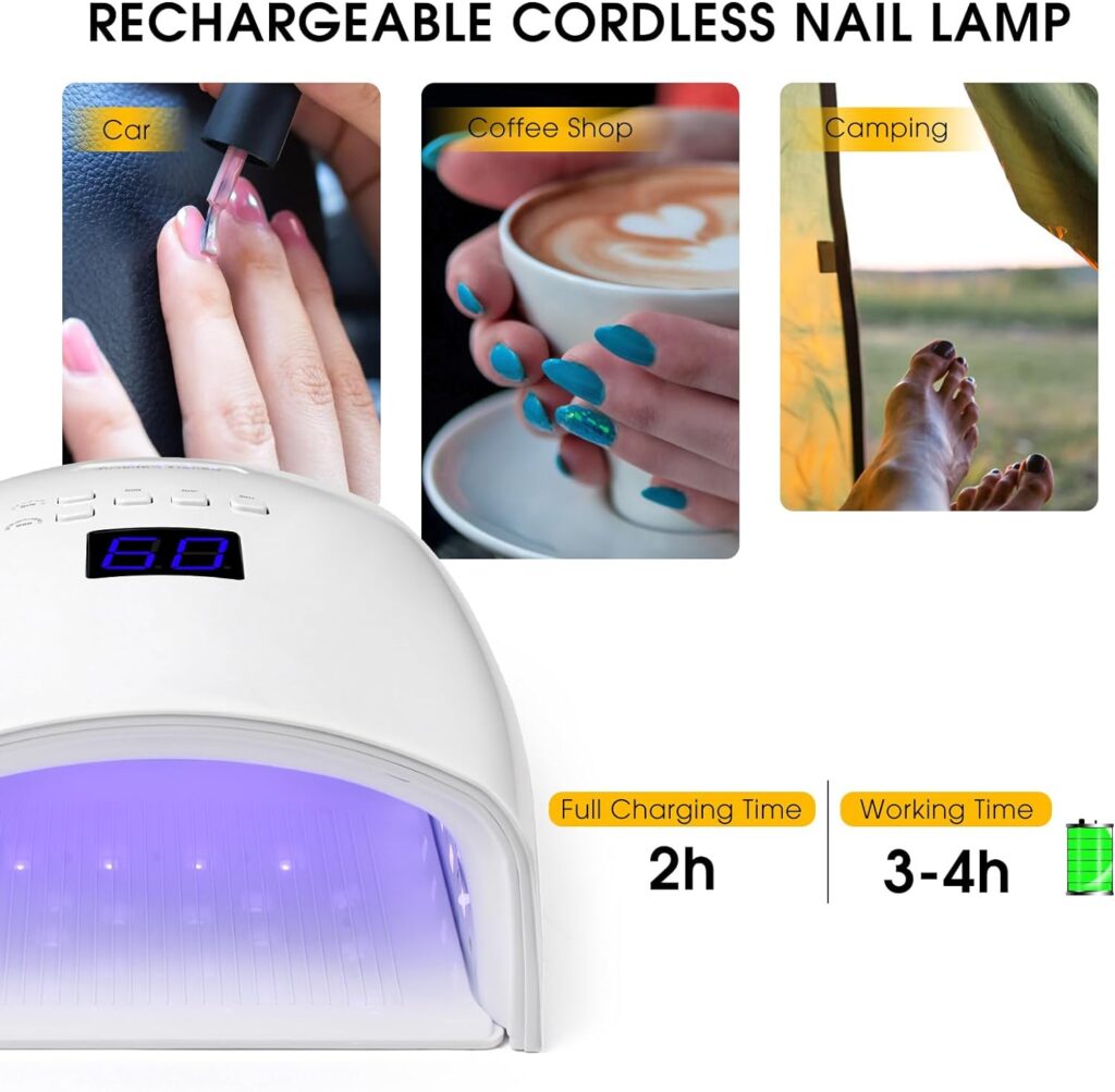 Rechargeable UV LED Nail Lamp, 48W UV Light for Gel Nails, Professional Nail Dryer for Gel Polish with Metal Base, Nail Art Manicure Tools for Home and Salon (White)