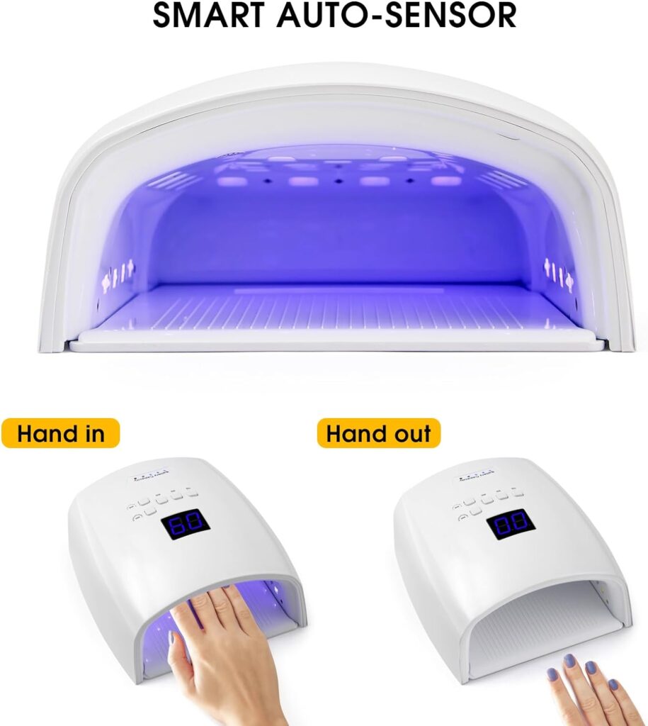 Rechargeable UV LED Nail Lamp, 48W UV Light for Gel Nails, Professional Nail Dryer for Gel Polish with Metal Base, Nail Art Manicure Tools for Home and Salon (White)